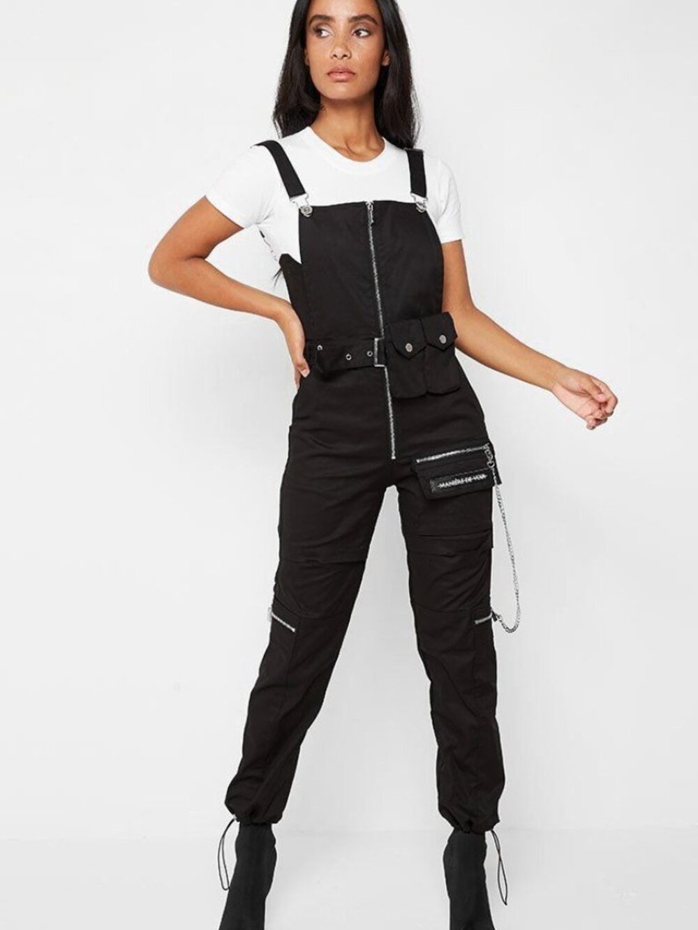 Maniere De Voir Black Utility Jean Overalls with Chain Detail